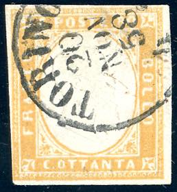 1858 - 80 cent. ocra arancio (17b), ... 