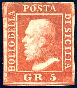 1859 - 5 grana rosso brunastro, I tavola, ... 