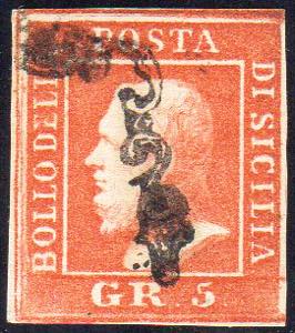 1859 - 5 grana vermiglio, II tavola (11), ... 