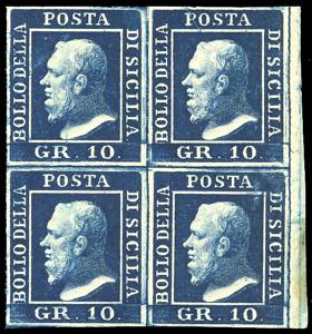 1859 - 10 grana azzurro cupo (12), blocco di ... 