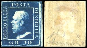 1859 - 10 grana indaco, testa davorio ... 