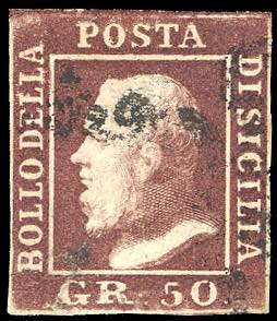 1859 - 50 grana lacca bruno (14), usato, ... 