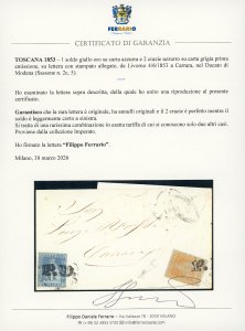 1853 - 1 soldo giallo oro su carta ... 