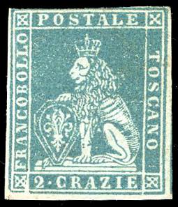 1851 - 2 crazie azzurro chiaro su grigio, I ... 