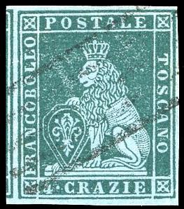 1851 - 4 crazie verde azzurro su azzurro ... 