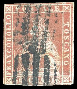 1851 - 60 crazie scarlatto cupo su grigio ... 