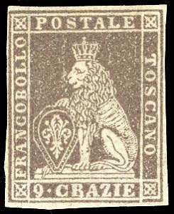 1859 - 9 crazie bruno lillaceo, filigrana ... 