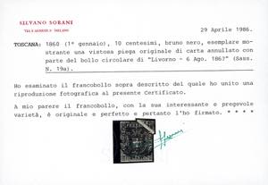 1860 - 10 cent. bruno nero (19a), ... 