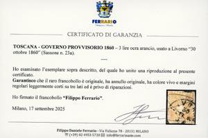 1860 - 3 lire ocra arancio (23a), ... 