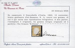 1862 - 10 cent. bistro giallastro ... 