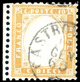 1862 - 10 cent. bistro giallastro (1), bordo ... 