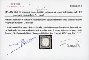 1862 - 10 cent. bruno grigiastro, ... 