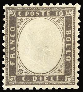 1862 - 10 cent. bruno grigiastro, dent. 11 ... 
