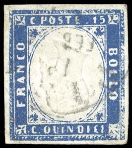 1863 - 15 cent. azzurro tipo Sardegna, ... 