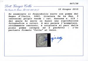 1863 - 5 cent. grigio verde, De La ... 