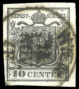 1851 - 10 cent. nero, carta a ... 