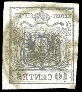 1851 - 10 cent. nero, carta a ... 