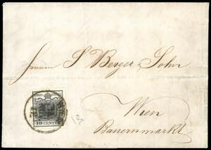 1851 - 10 cent. nero, carta a mano, decalco ... 