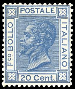 1867 - 20 cent. azzurro, tiratura di Torino ... 