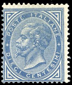 1877 - 10 cent. azzurro (27), nuovo, gomma ... 