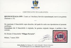 1878 - 2 cent. su 1 lira Servizio ... 