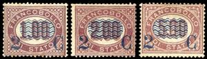 1878 - 2 c. su 1,00 lire, 2 c. su 2,00 lire, ... 