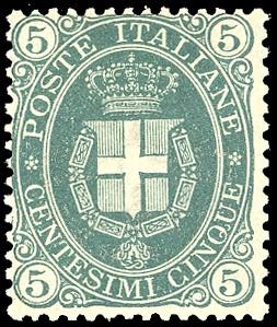 1889 - 5 cent. Stemma, fondo pieno (44), ... 