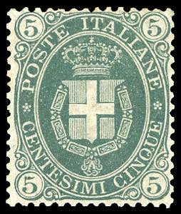 1889 - 5 cent. verde scuro, Stemma, fondo ... 