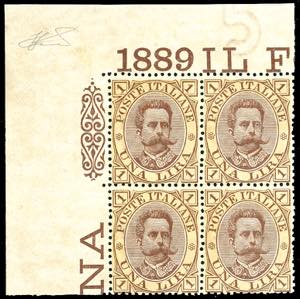 1889 - 1 lira Umberto I (48), blocco di ... 