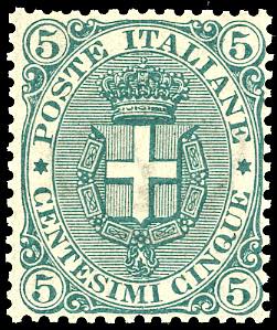 1891 - 5 cent. Stemma, fondo a righe (59), ... 