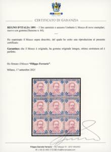 1891 - 5 lire carminio e azzurro ... 