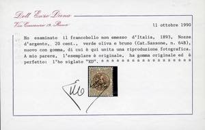 1893 - 20 cent. verde oliva e ... 