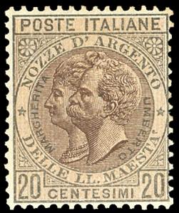 1893 - 20 cent. verde oliva e bruno Nozze ... 