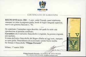 1901 - 5 cent. verde Floreale, ... 