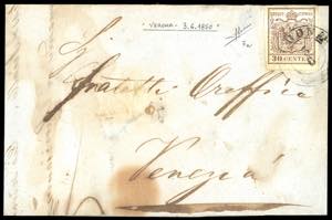 1850 - 30 cent. bruno chiaro, I tiratura, ... 