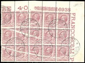 1906 - 10 cent. Leoni (82), blocco di 15 ... 