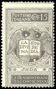 1921 - 15 cent. grigio violetto Dante, non ... 