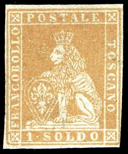 1851 - 1 soldo ocra su grigio (2), nuovo, ... 