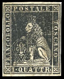 1857 - 1 quattrino nero, filigrana linee ... 