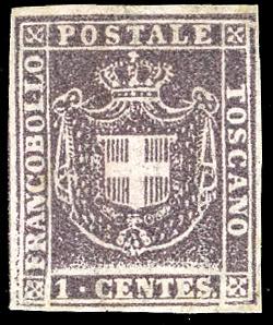 1860 - 1 cent. lilla bruno (17b), nuovo, ... 