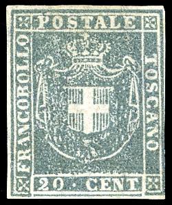 1860 - 20 cent. azzurro (20), nuovo, gomma ... 