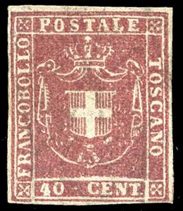 1860 - 40 cent. carminio (21), nuovo, gomma ... 
