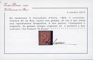 1865 - 2 cent. De La Rue, tiratura ... 