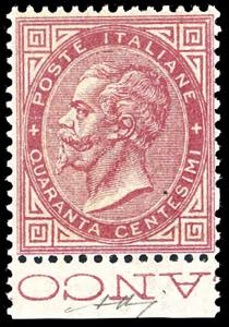 1866 - 40 cent. rosso carminio, De La Rue, ... 