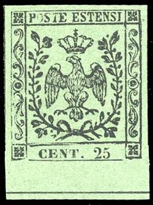 1852 - 25 cent. verde, senza punto dopo la ... 