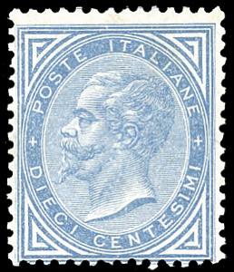 1877 - 10 cent. azzurro (27), nuovo, gomma ... 