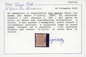 1891 - 20 cent. Umberto I, non ... 