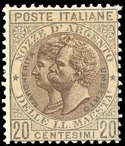 1893 - 20 cent. verde oliva e bruno, Nozze ... 