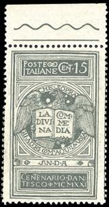1921 - 15 cent. grigio Dante, errore di ... 