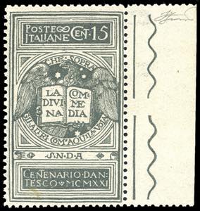 1921 - 15 cent. grigio Dante, errore di ... 